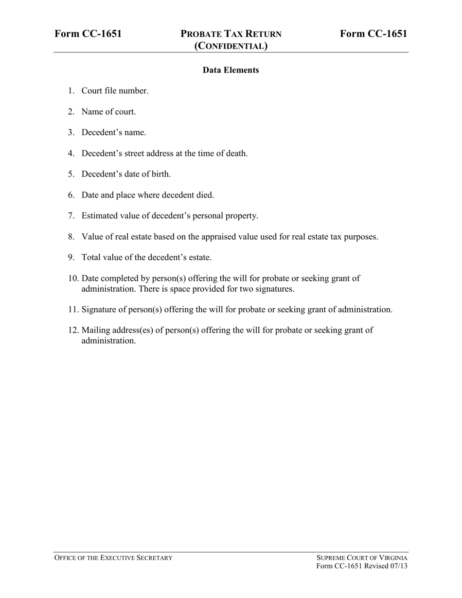 Instructions for Form CC-1651 Probate Tax Return - Virginia, Page 3