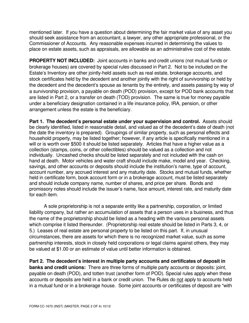 Instructions for Form CC-1670 Inventory for Decedents Estate - Virginia, Page 2