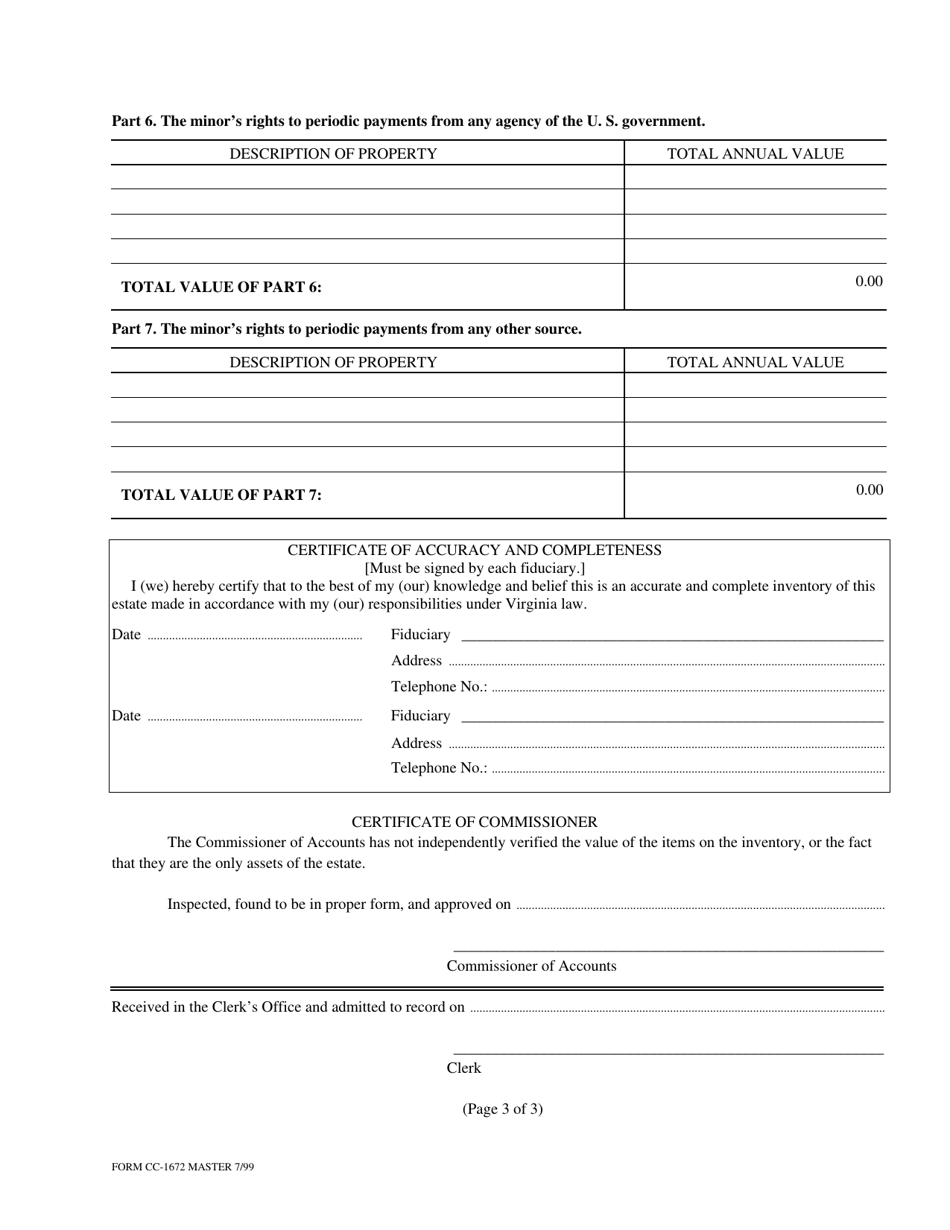 Form CC-1672 Inventory for Estate of a Minor - Virginia, Page 3