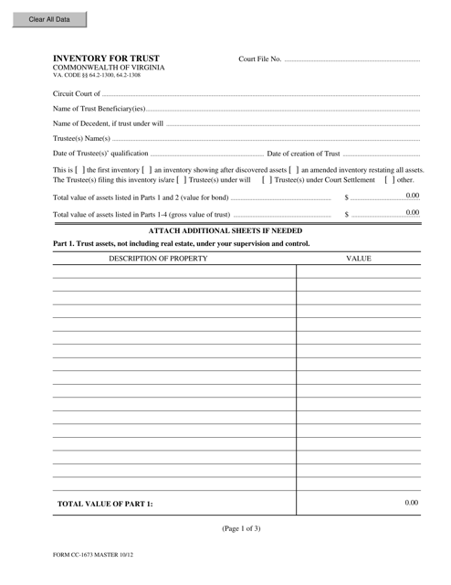 Form CC-1673 Inventory for Trust - Virginia