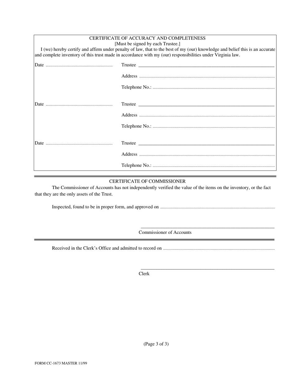 Form CC-1673 Inventory for Trust - Virginia, Page 3