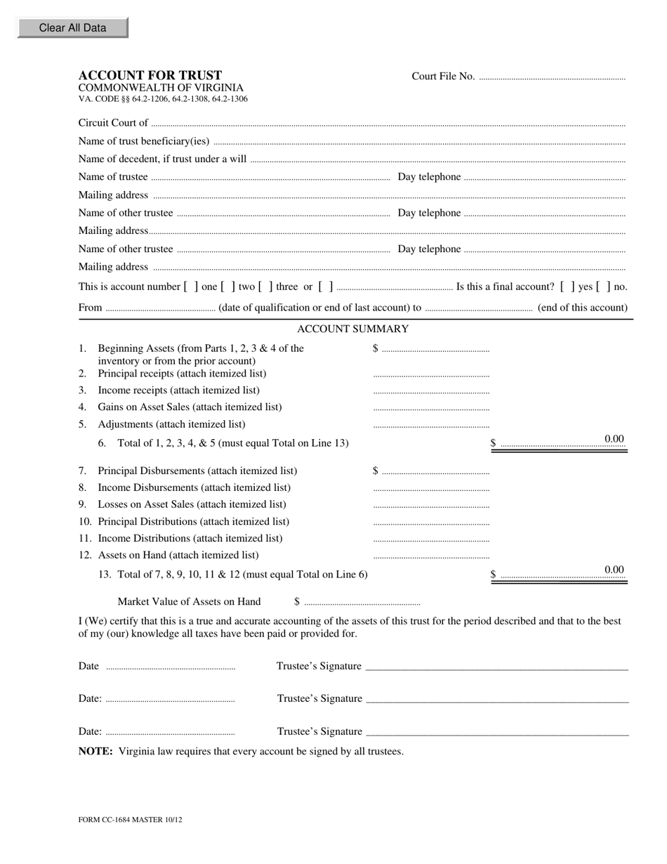 Form CC-1684 Account for Trust - Virginia, Page 1
