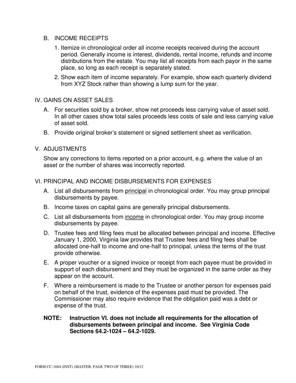 Instructions for Form CC-1684 Account for Trust - Virginia, Page 2