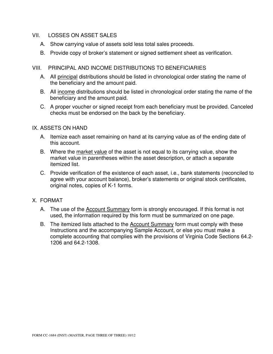 Instructions for Form CC-1684 Account for Trust - Virginia, Page 3