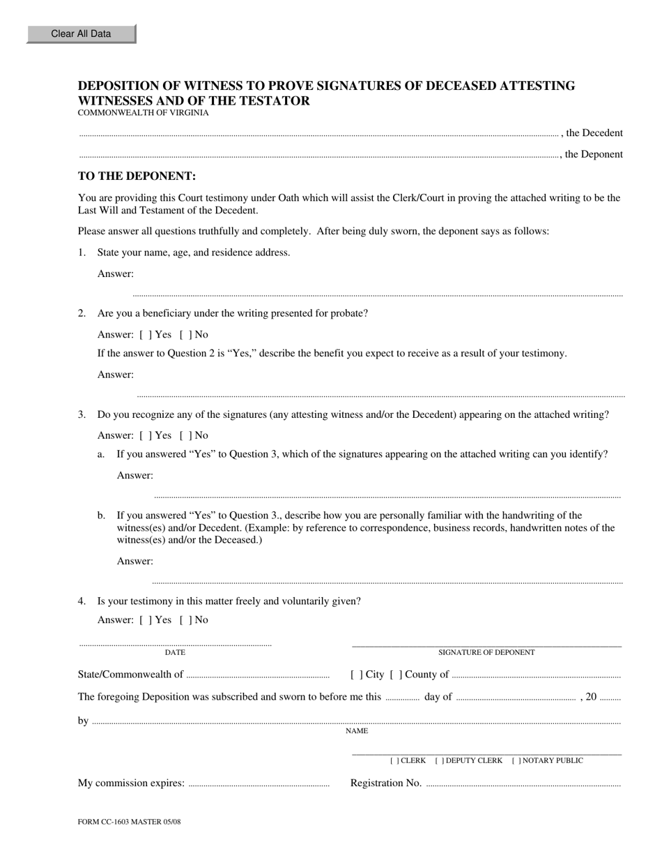 Form CC-1603 - Fill Out, Sign Online And Download Fillable PDF ...