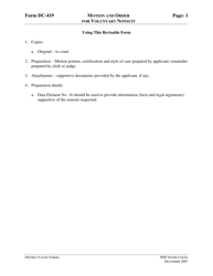 Document preview: Instructions for Form DC-419 Motion and Order for Voluntary Nonsuit - Virginia