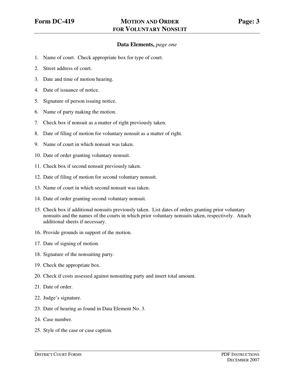 Instructions for Form DC-419 Motion and Order for Voluntary Nonsuit - Virginia, Page 3
