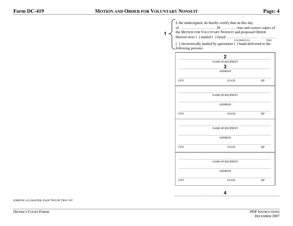 Instructions for Form DC-419 Motion and Order for Voluntary Nonsuit - Virginia, Page 4