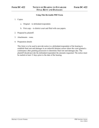 Document preview: Instructions for Form DC-422 Notice of Hearing to Establish Final Rent and Damages - Virginia