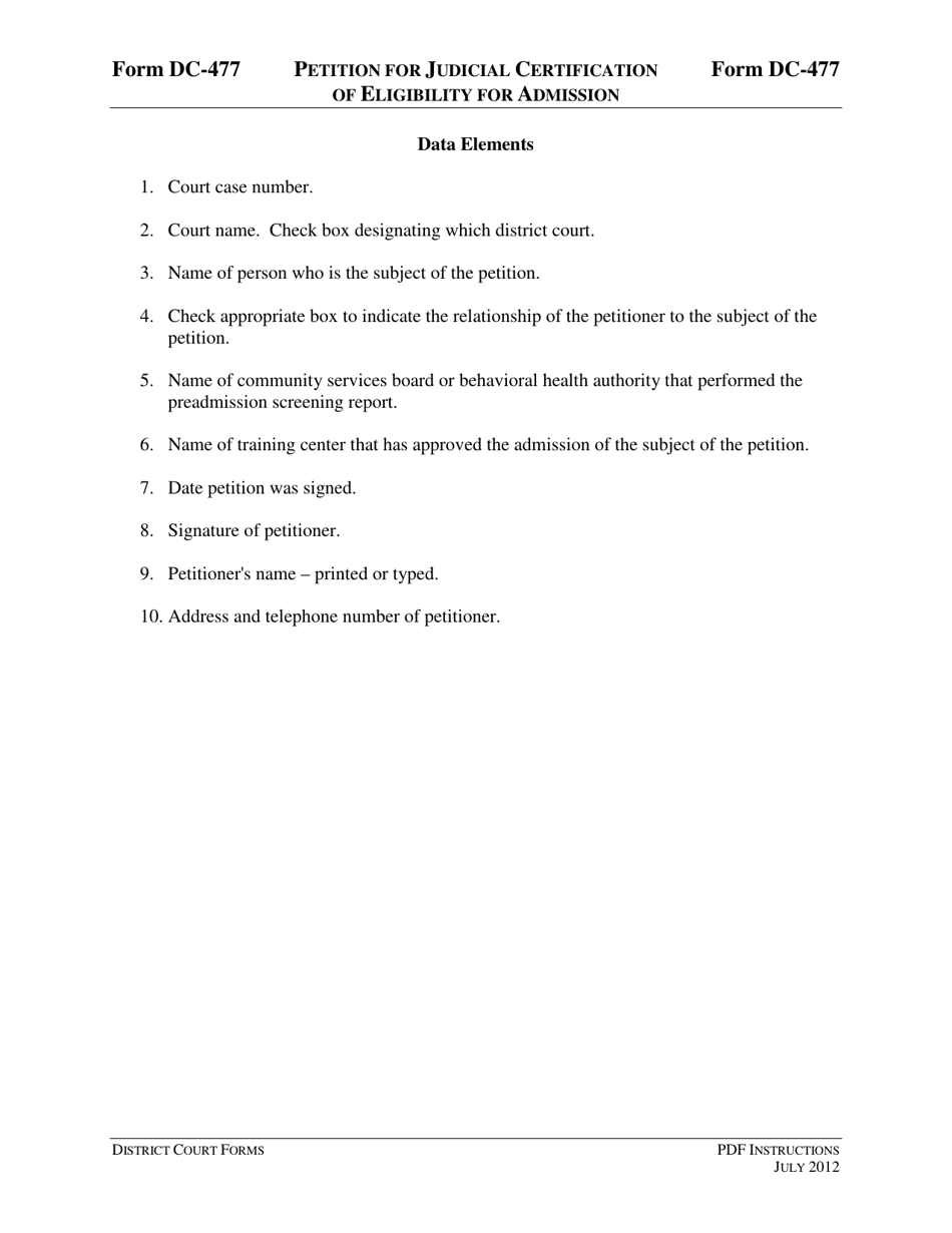 Instructions for Form DC-477 Petition for Judicial Certification of Eligibility for Admission - Virginia, Page 3