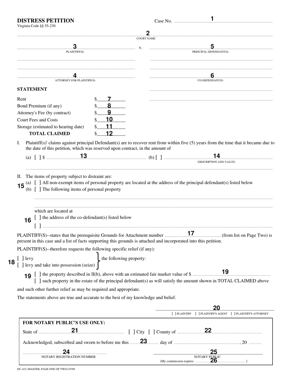 Instructions for Form DC-423 Distress Petition - Virginia, Page 2