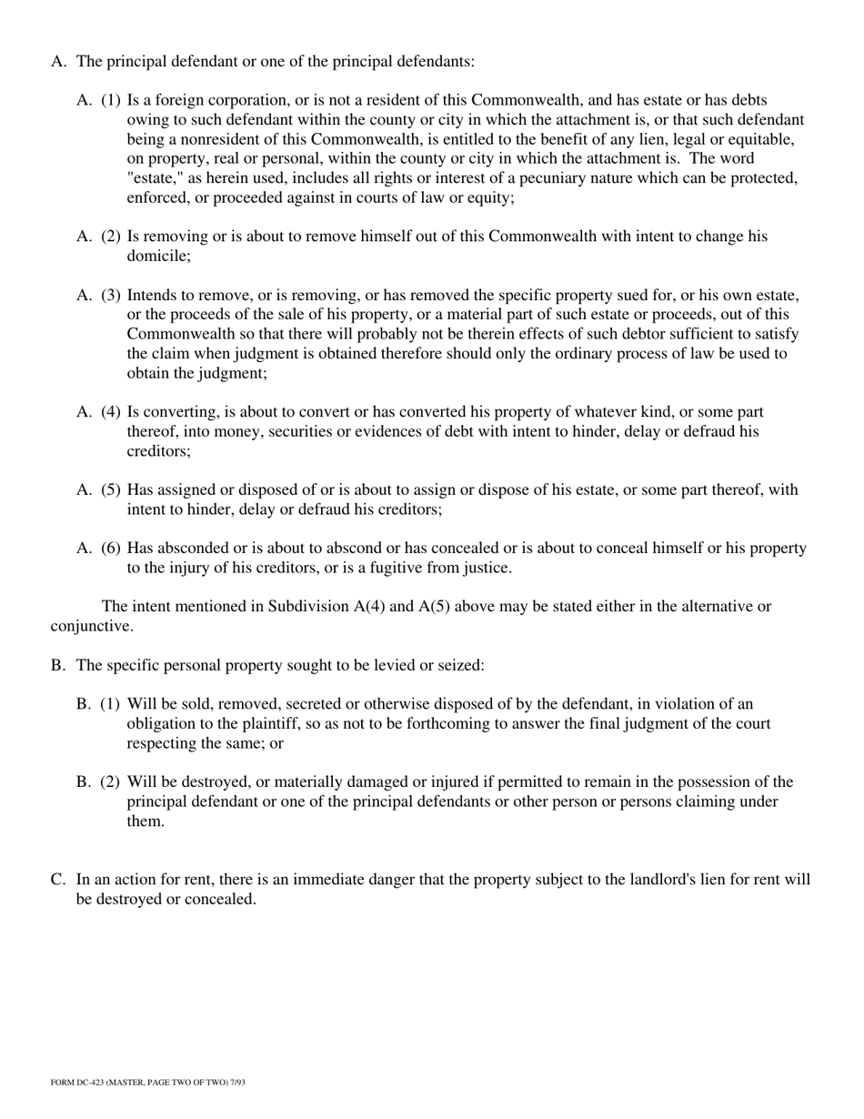 Instructions for Form DC-423 Distress Petition - Virginia, Page 4