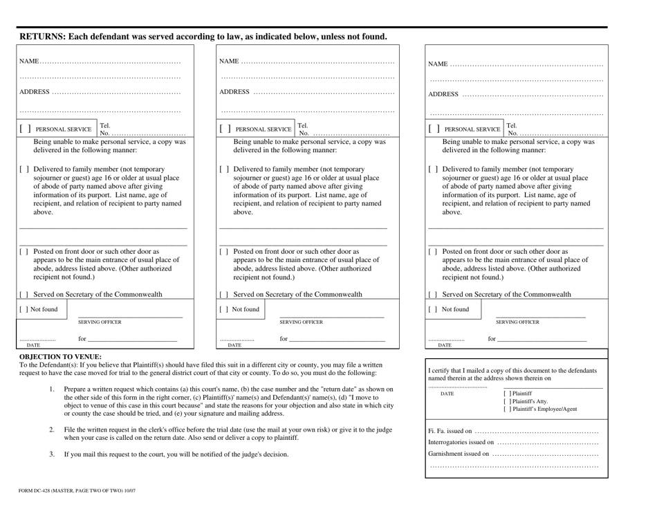 Form DC-428 Warrant in Debt - Interpleader - Virginia, Page 2