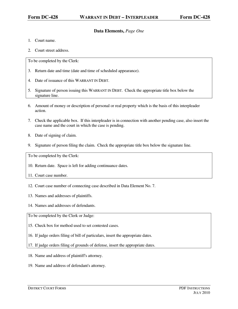 Instructions for Form DC-428 Warrant in Debt - Interpleader - Virginia, Page 3