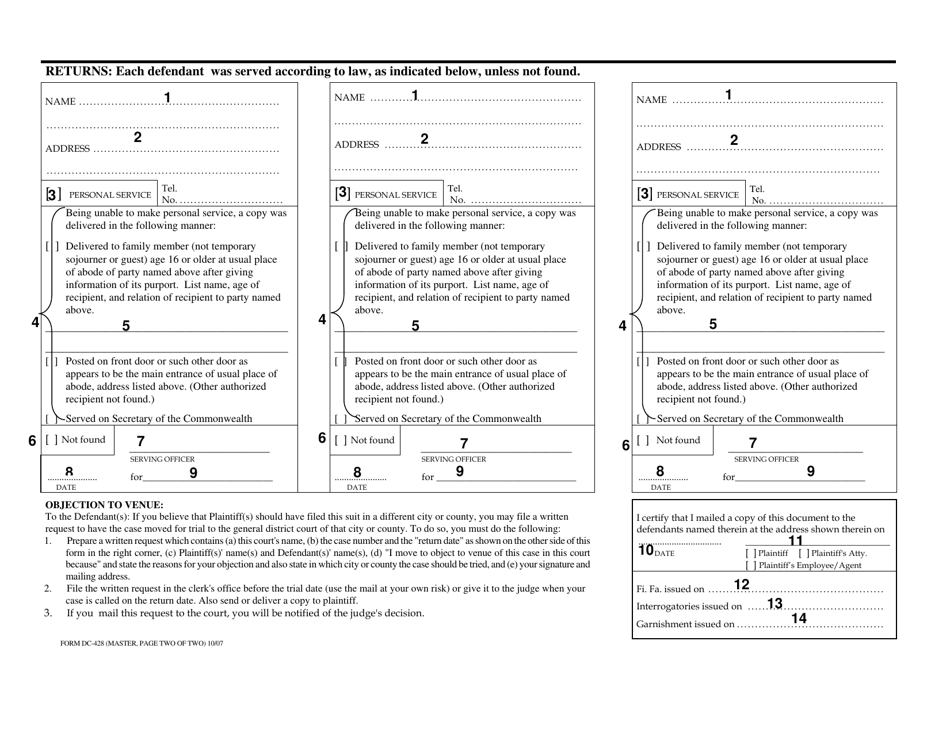 Instructions for Form DC-428 Warrant in Debt - Interpleader - Virginia, Page 4