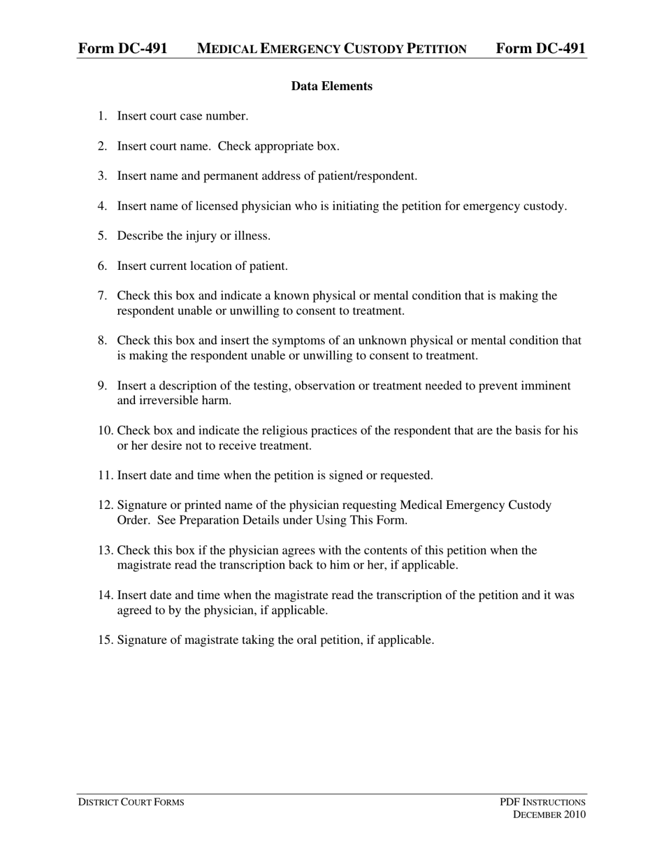 Instructions for Form DC-491 Medical Emergency Custody Petition - Virginia, Page 3