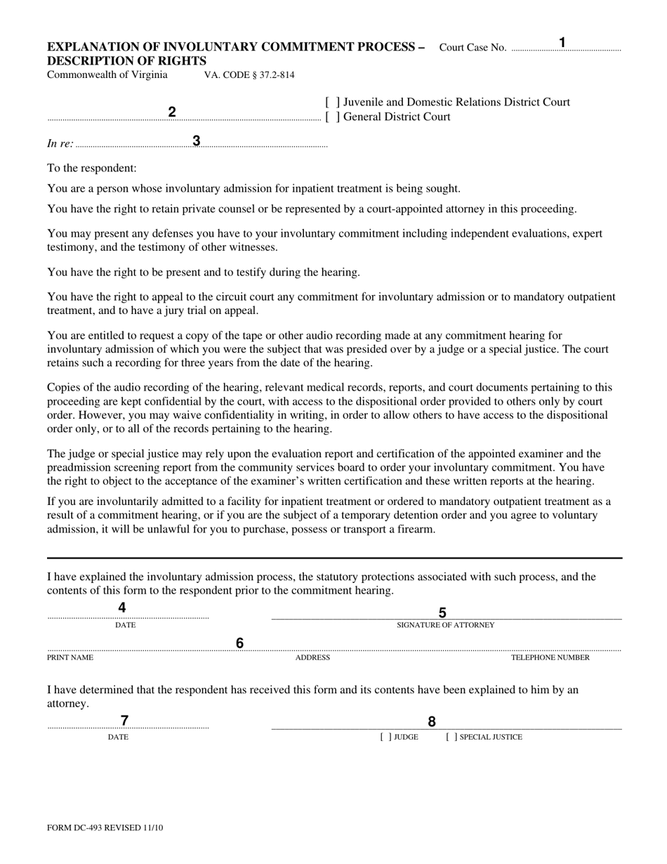 Download Instructions for Form DC-493 Explanation of Involuntary ...