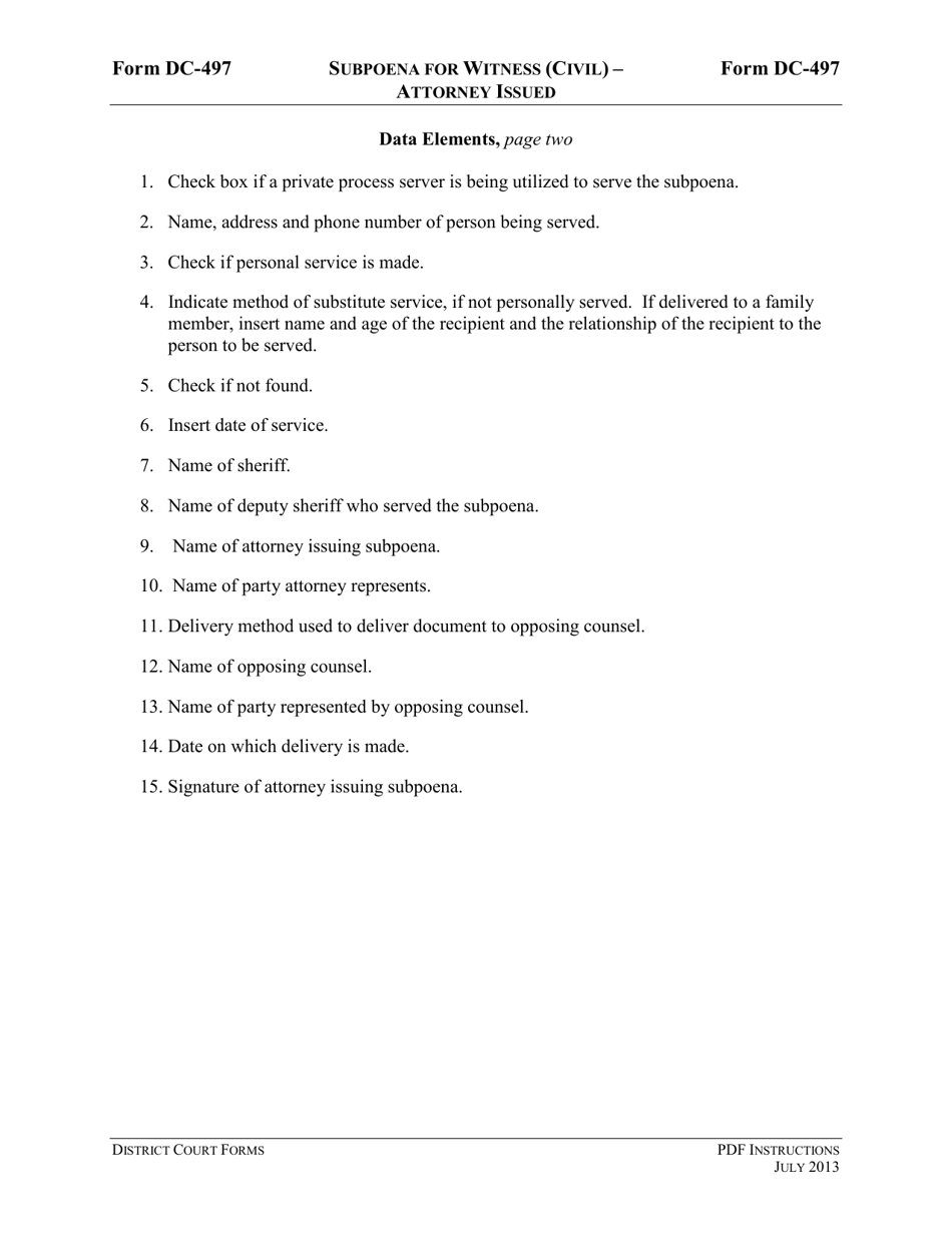 Instructions for Form DC-497 Subpoena for Witness (Civil) - Attorney Issued - Virginia, Page 5