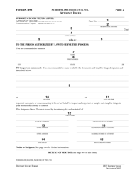 Instructions for Form DC-498 Subpoena Duces Tecum (Civil) Attorney Issued - Virginia, Page 2
