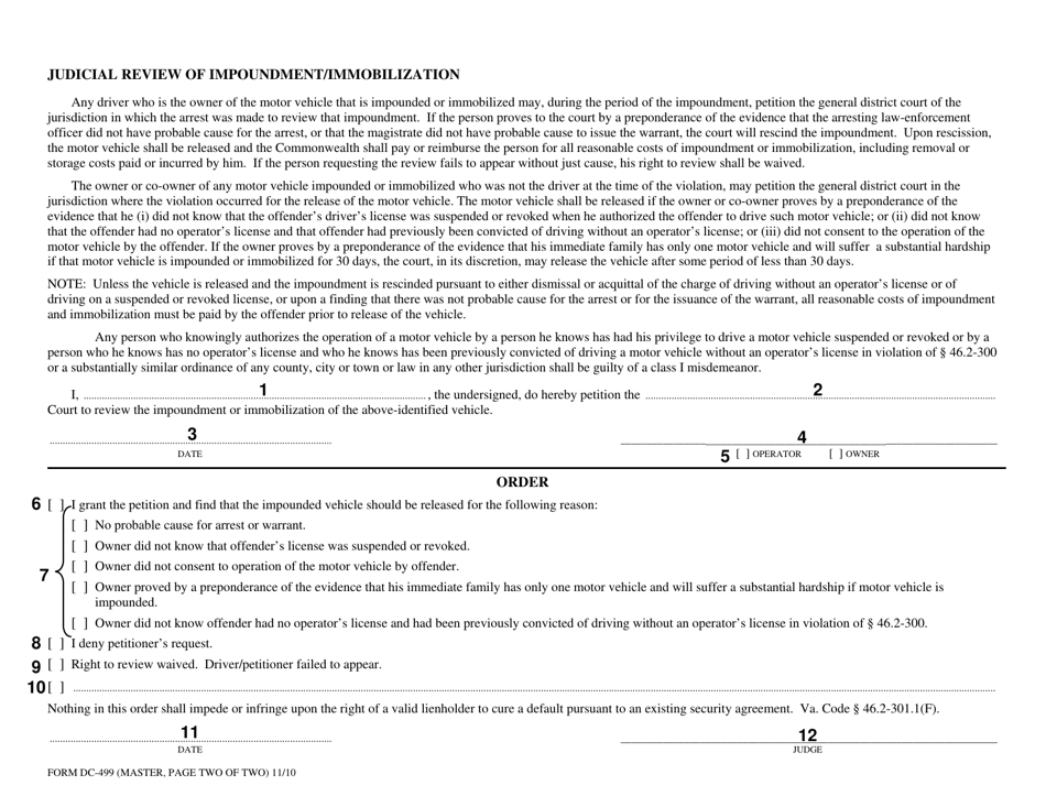 Instructions for Form DC-499 Motion and Order for Release of Vehicle - Virginia, Page 4