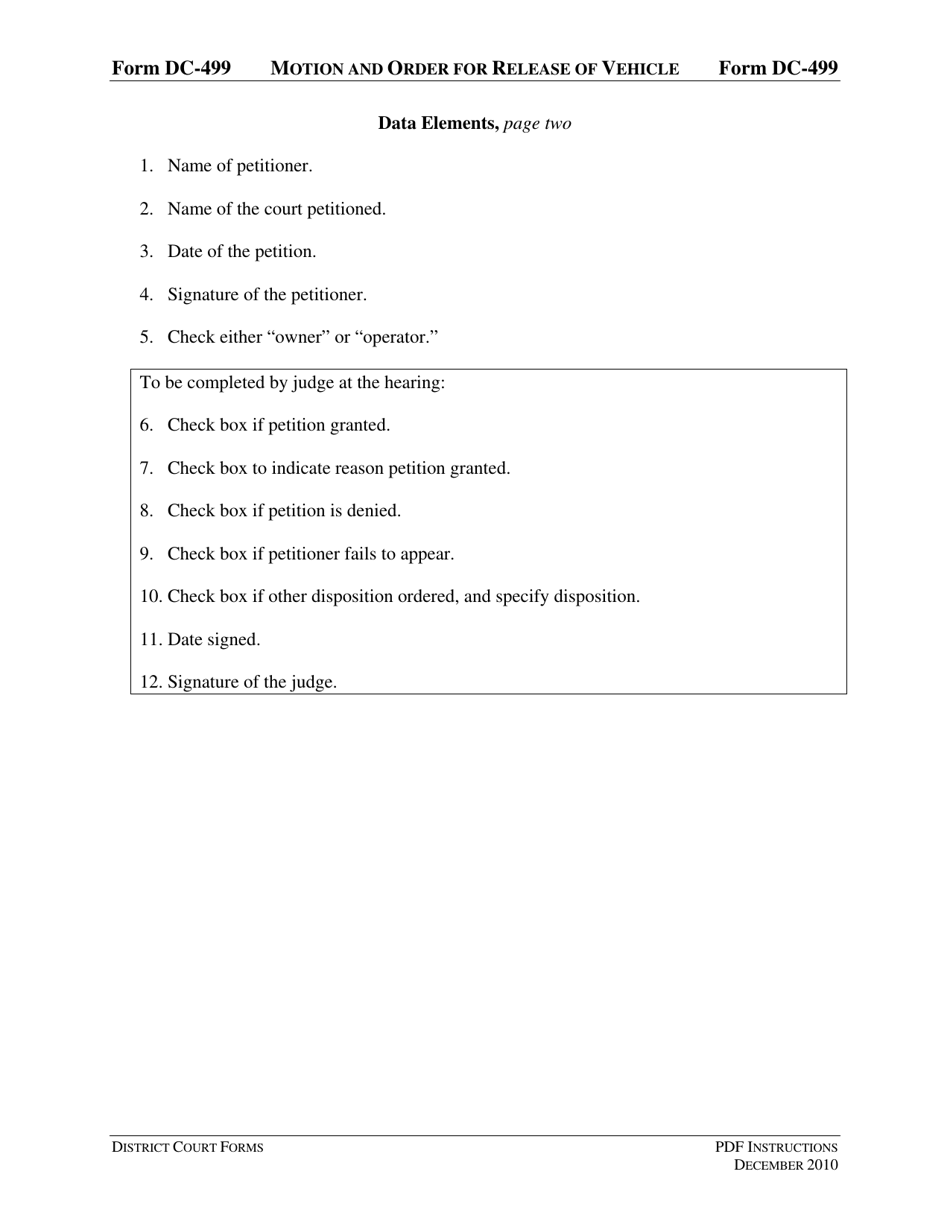 Instructions for Form DC-499 Motion and Order for Release of Vehicle - Virginia, Page 5