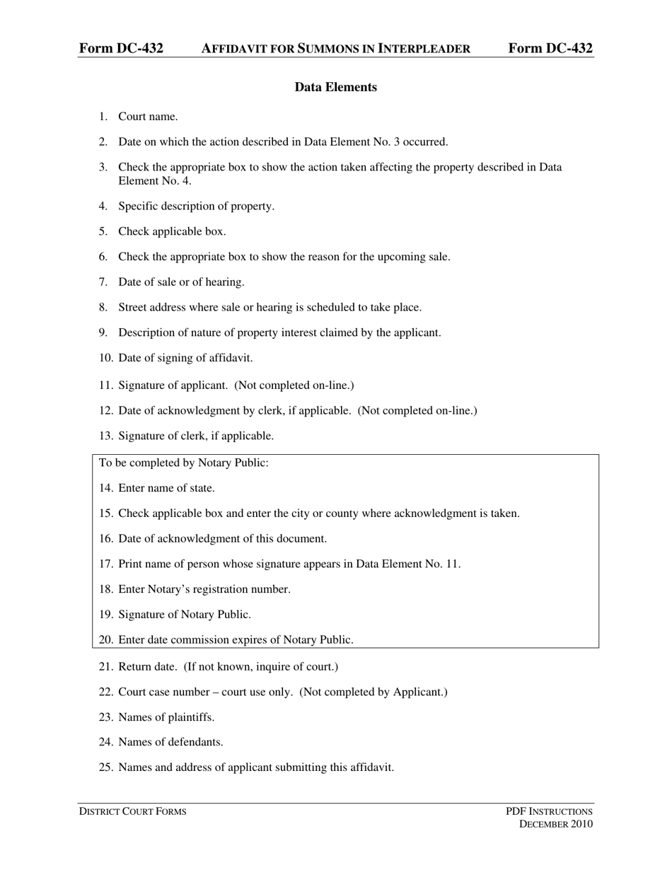 Instructions for Form DC-432 Affidavit for Summons in Interpleader - Virginia, Page 3