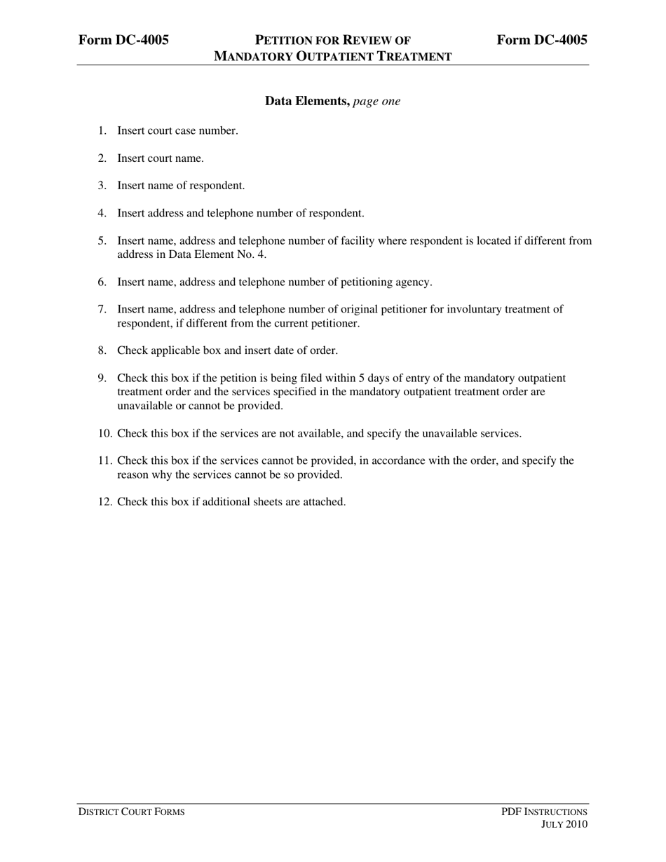 Instructions for Form DC-4005 Petition for Review of Mandatory Outpatient Treatment - Virginia, Page 3