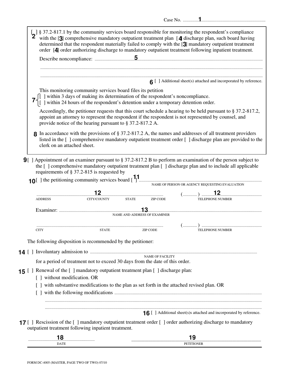 Instructions for Form DC-4005 Petition for Review of Mandatory Outpatient Treatment - Virginia, Page 4
