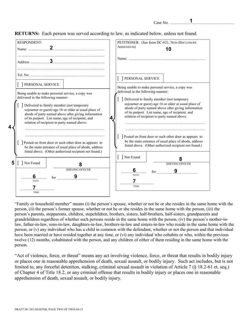 Download Instructions for Form DC383 Petition for Protective Order PDF