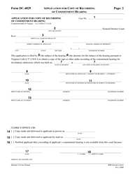 Instructions for Form DC-4029 Application for Copy of Recording of Commitment Hearing - Virginia, Page 2