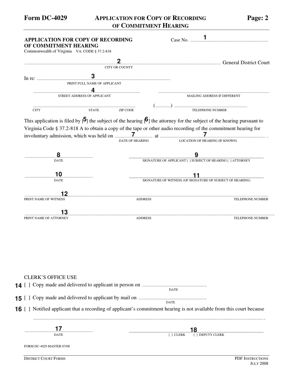 Download Instructions for Form DC-4029 Application for Copy of ...