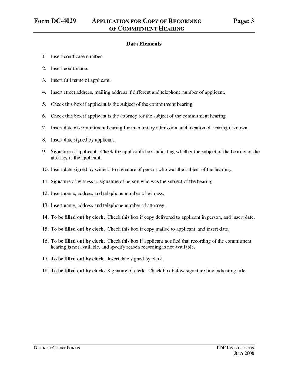 Instructions for Form DC-4029 Application for Copy of Recording of Commitment Hearing - Virginia, Page 3
