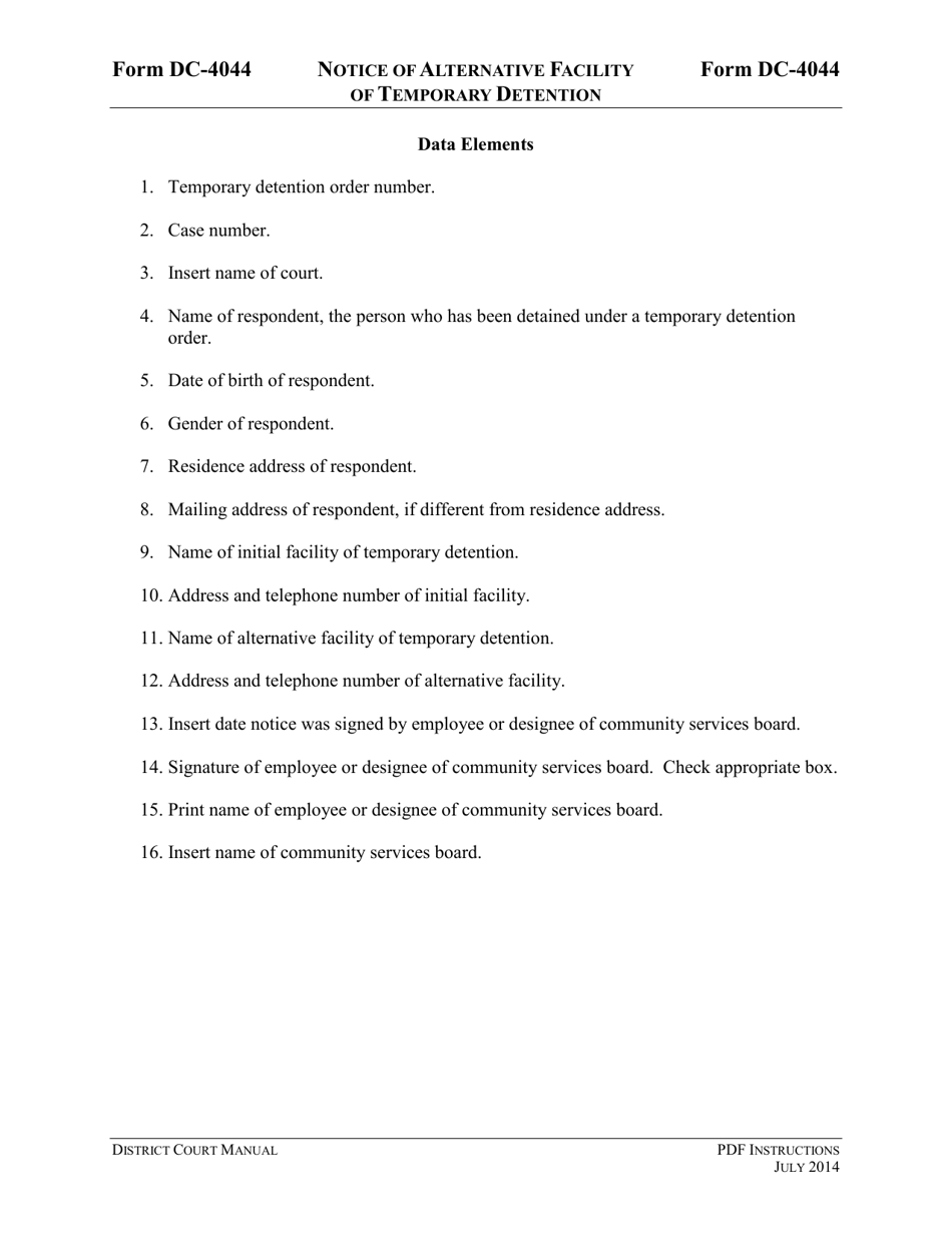 Instructions for Form DC-4044 Notice of Alternative Facility of Temporary Detention - Virginia, Page 3