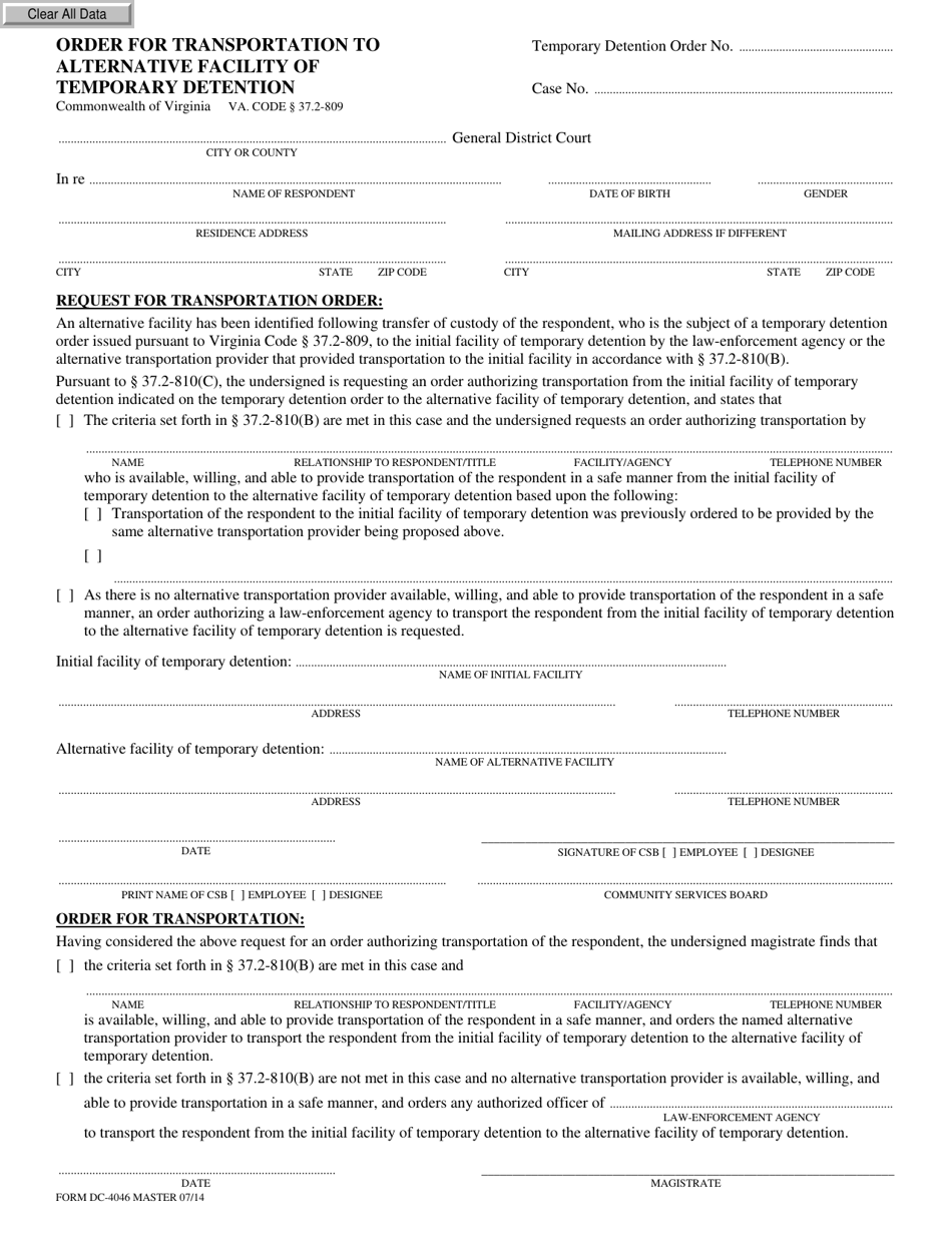 Form DC-4046 - Fill Out, Sign Online and Download Fillable PDF ...