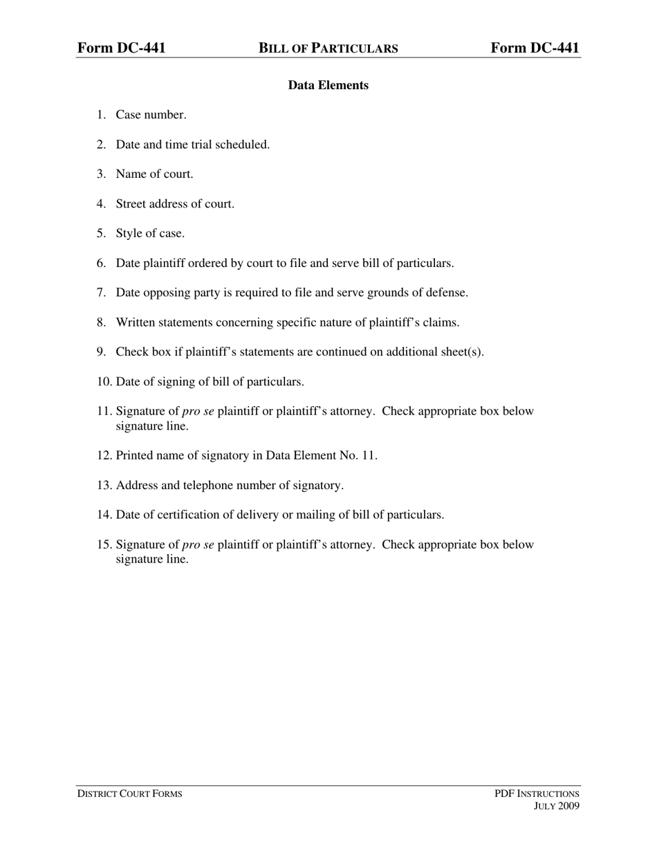 Instructions for Form DC-441 Bill of Particulars - Virginia, Page 3