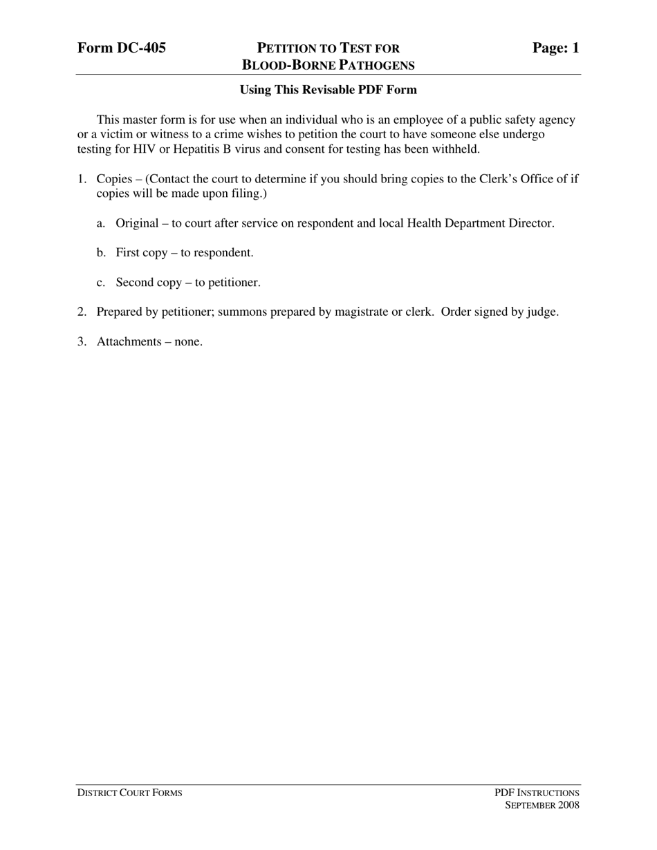 Instructions for Form DC-405 Petition to Test for Blood-Borne Pathogens - Virginia, Page 1