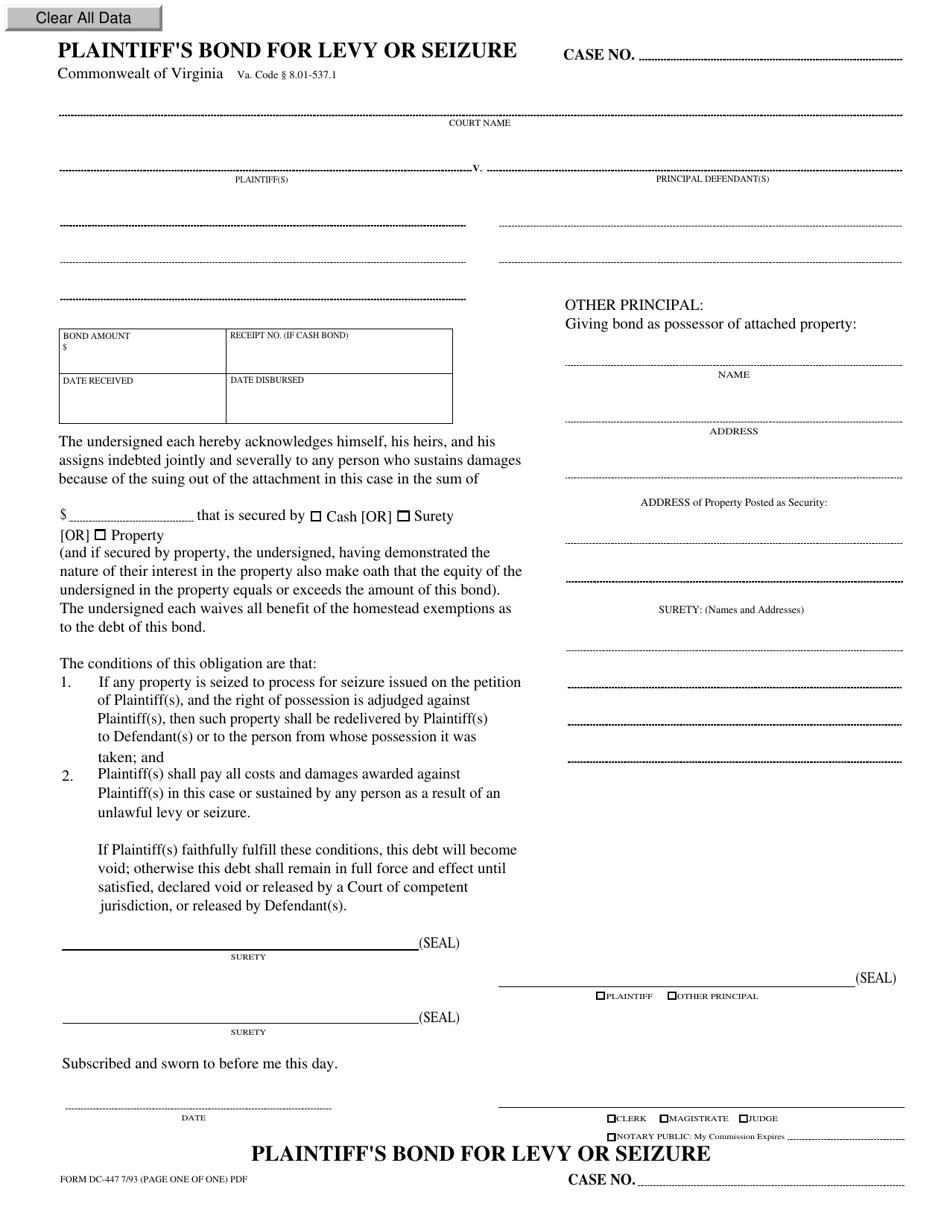 Form DC-447 - Fill Out, Sign Online and Download Fillable PDF, Virginia ...