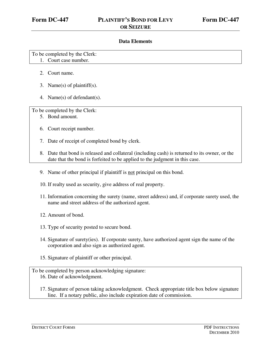 Instructions for Form DC-447 Plaintiffs Bond for Levy or S Eizure - Virginia, Page 3