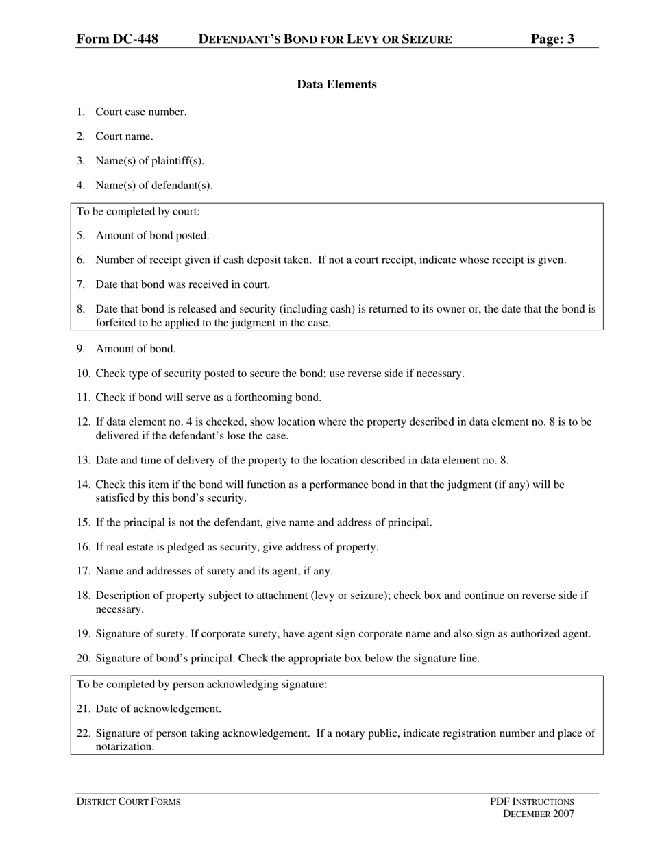 Instructions for Form DC-448 Defendants Bond for Levy or Seizure - Virginia, Page 3