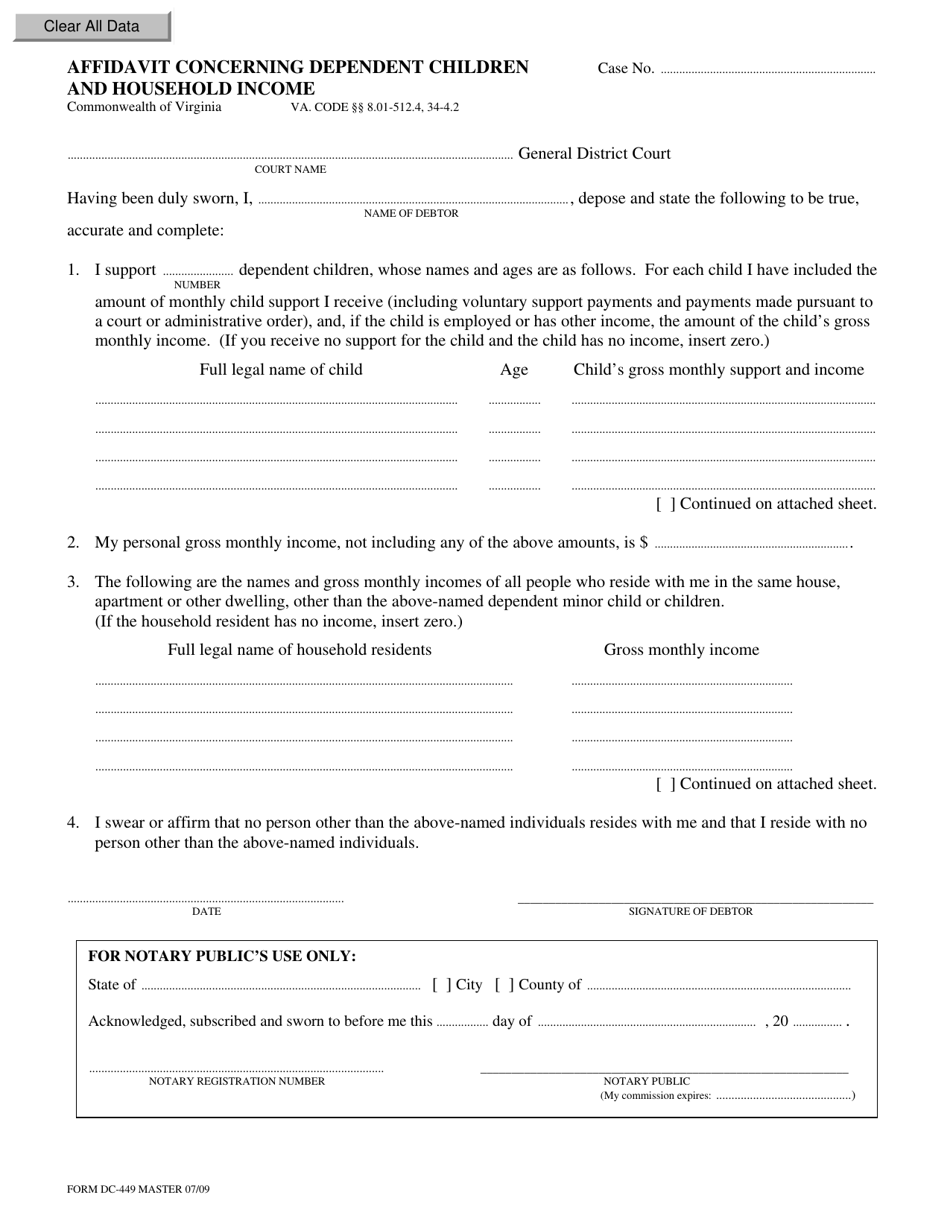 Form DC-449 - Fill Out, Sign Online and Download Fillable PDF, Virginia ...