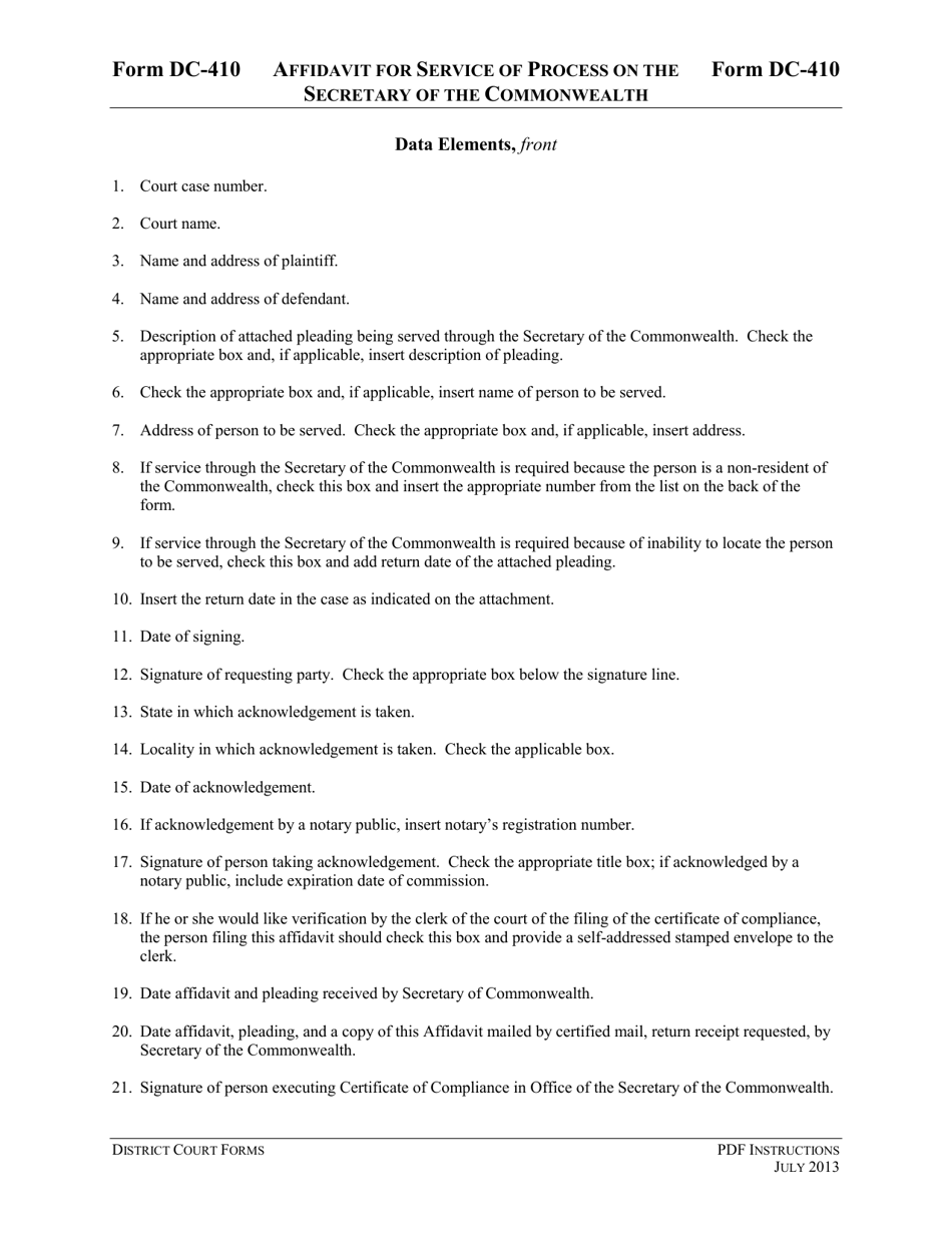 Download instructions for form dc 410 affidavit for service of process