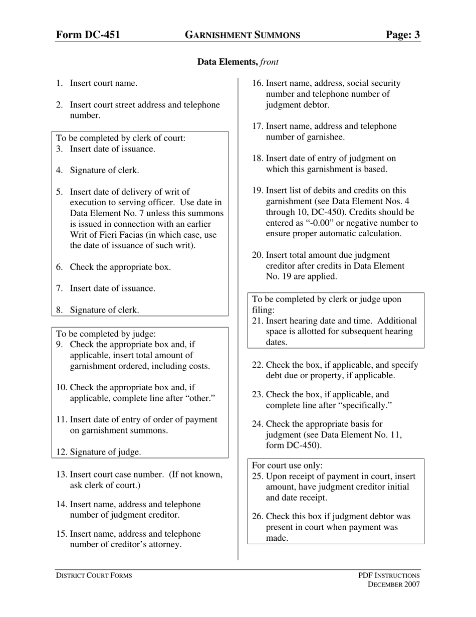 Instructions for Form DC-451 Garnishment Summons - Virginia, Page 3