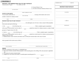 Form DC-419 Motion and Order for Voluntary Nonsuit - Virginia
