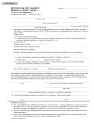 Form CC-1473 Petition for Expungement Filed in a Circuit Court - Acquittal/Dismissal - Virginia
