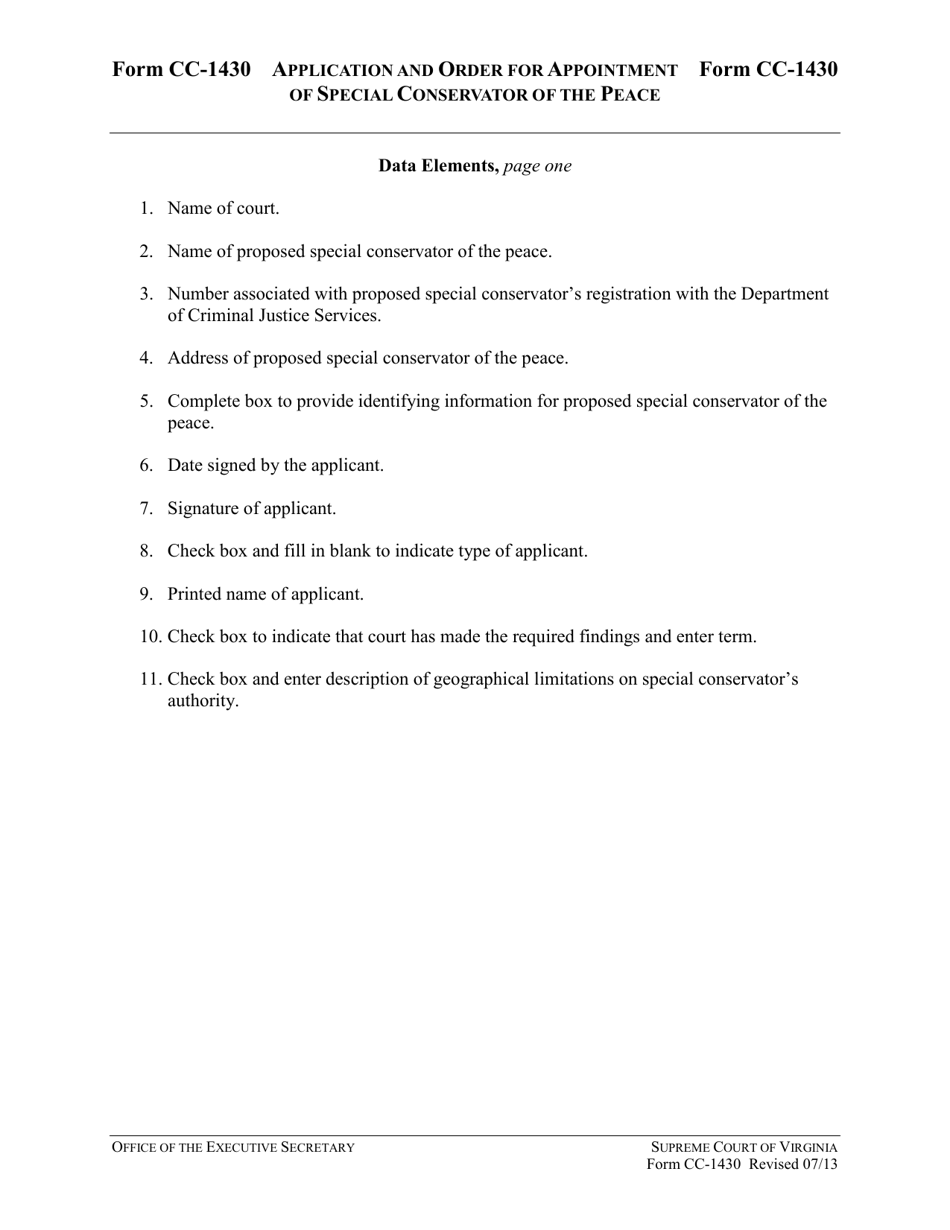 Instructions for Form CC-1430 Application and Order for Appointment of Special Conservator of the Peace - Virginia, Page 3