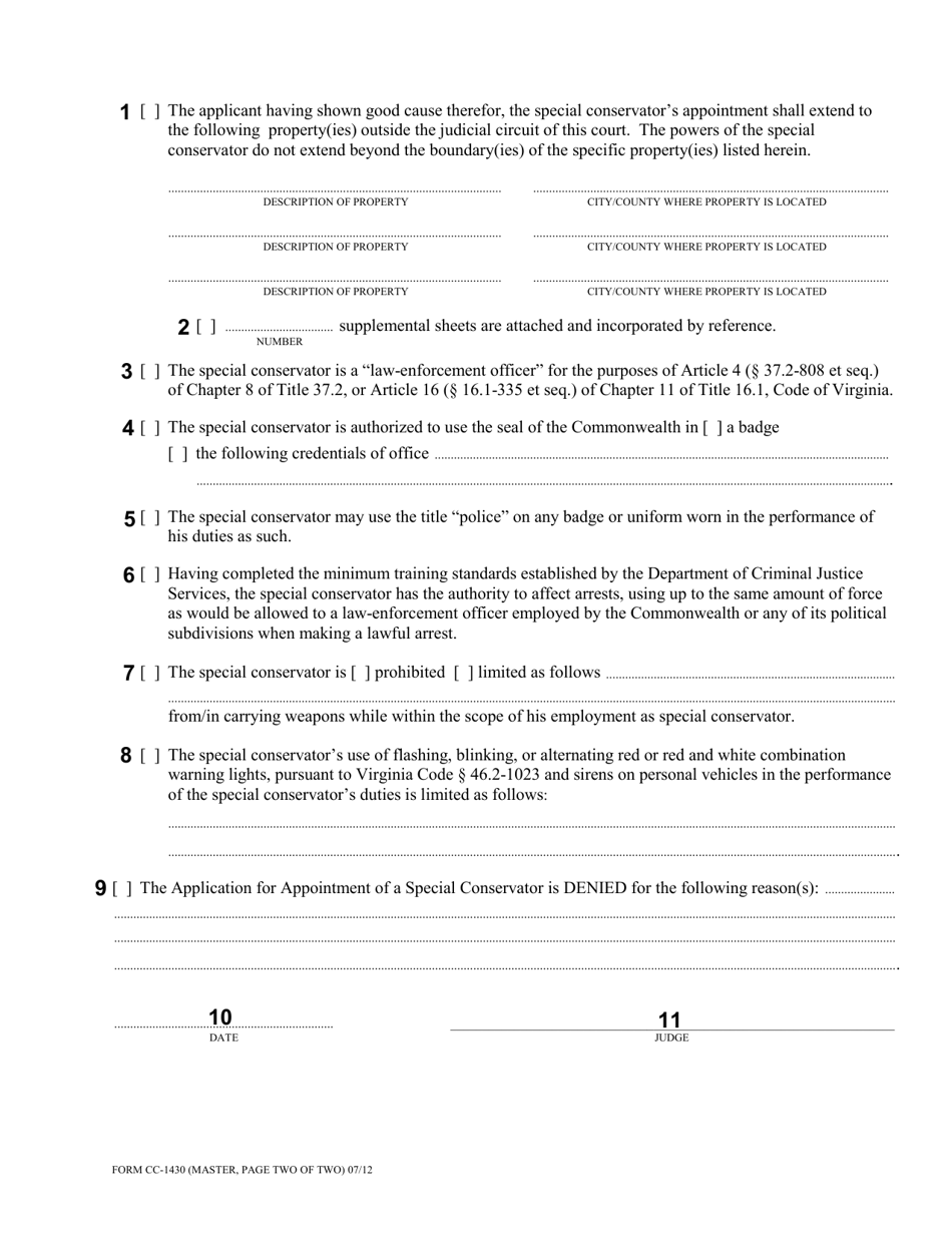 Instructions for Form CC-1430 Application and Order for Appointment of Special Conservator of the Peace - Virginia, Page 4