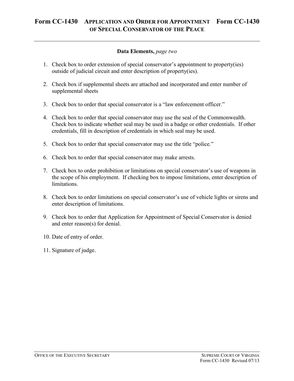 Instructions for Form CC-1430 Application and Order for Appointment of Special Conservator of the Peace - Virginia, Page 5