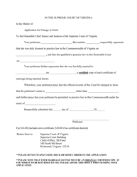 Document preview: Application for Change in Name Based Upon New Marriage - Virginia