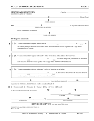 Instructions for Form CC-1337 Subpoena Duces Tecum - Virginia, Page 2