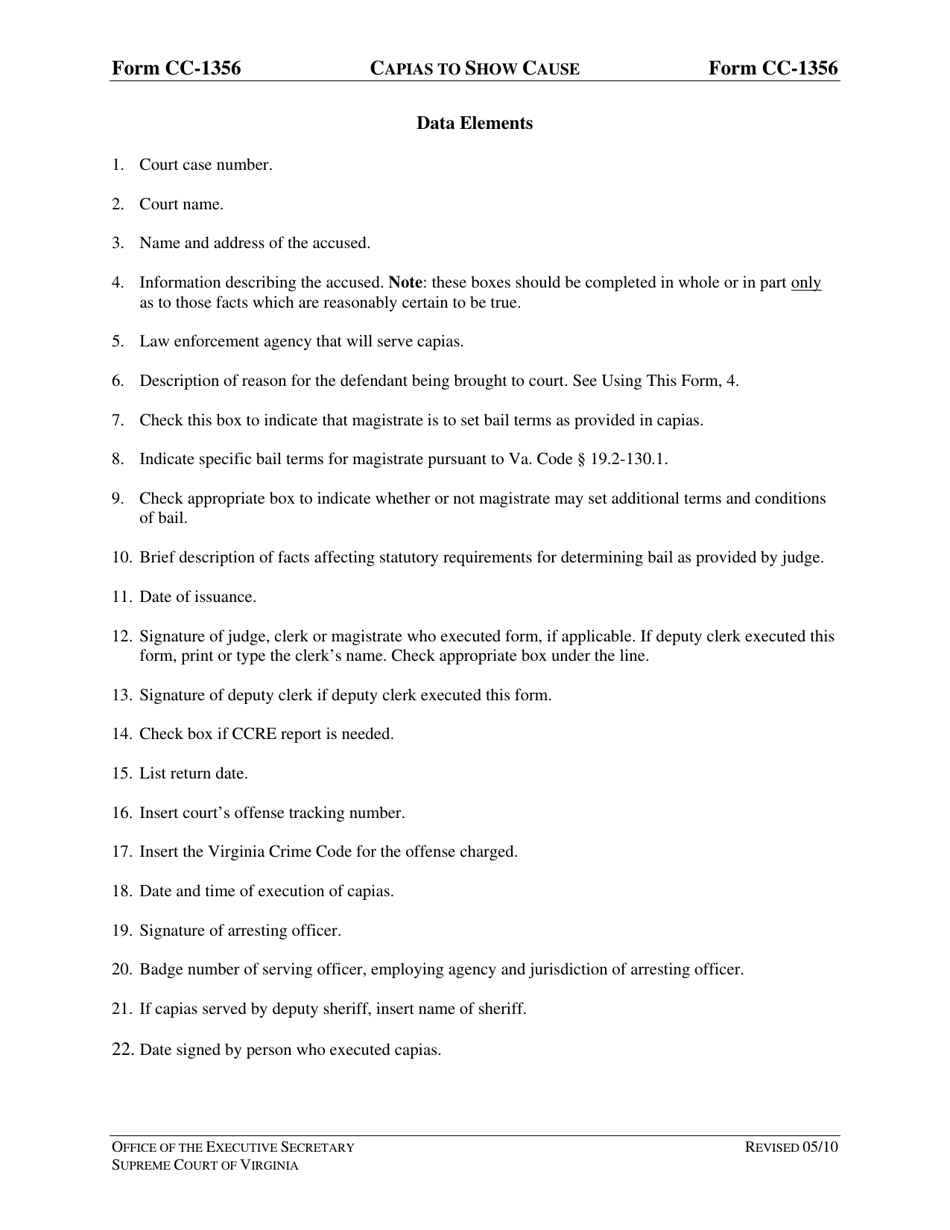 Instructions for Form CC-1356 Capias to Show Cause - Virginia, Page 3